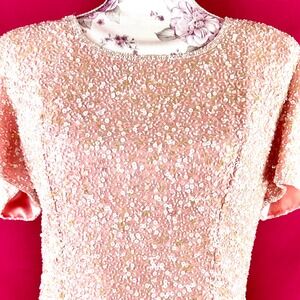 Pink Sequin Date Night Top Vintage Scala Silk Beaded Romantic Valentine‎ Large